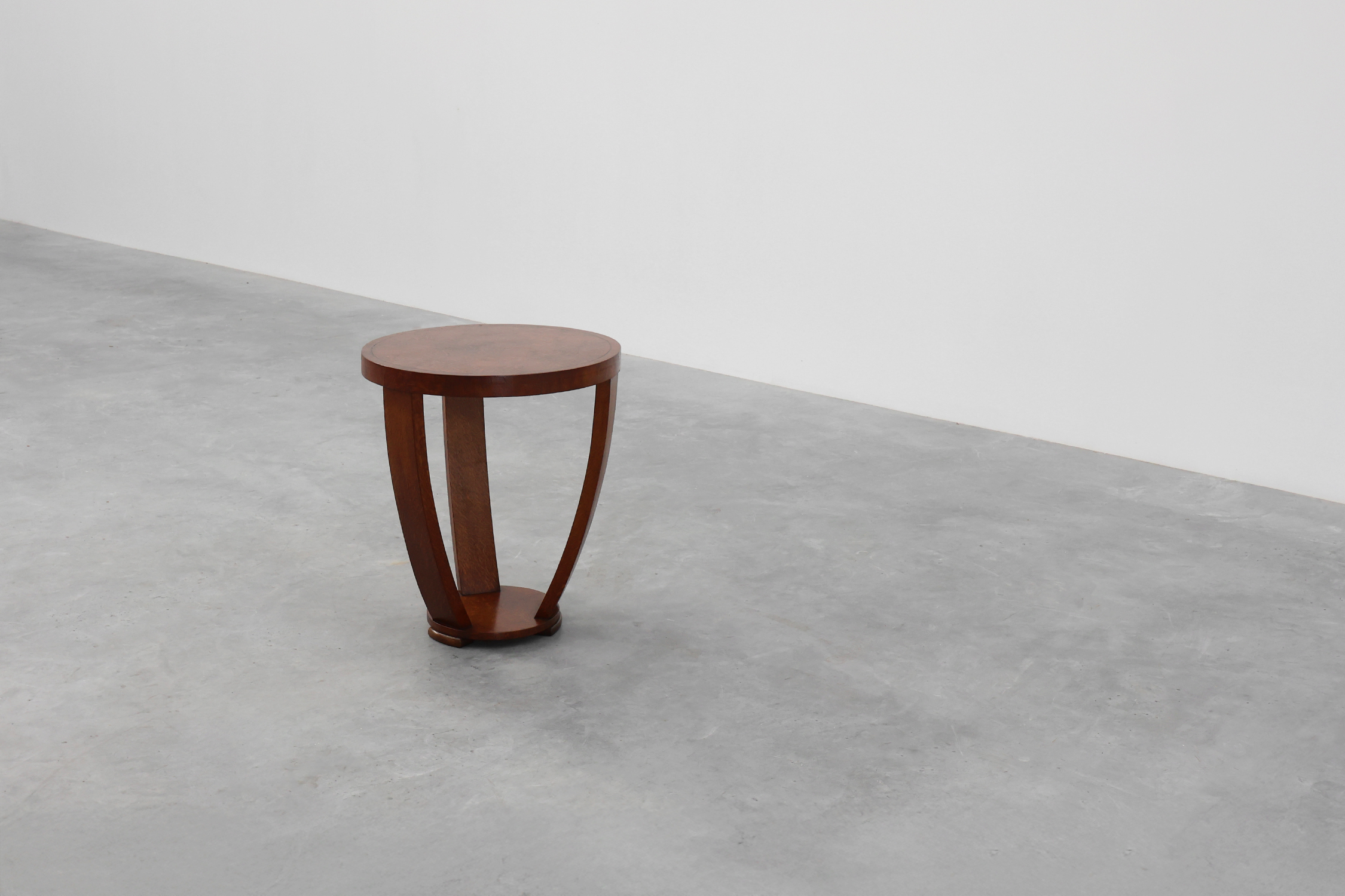 Art Deco side table in wood and chess style veneered top, France ca. 1940thumbnail